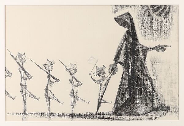 The Parade, Si Lewen (American, Lublin, Poland 1918–2016), Manufactured charcoal, pencil, crayon, ink, scratching, and hand applied gesso on paperboard