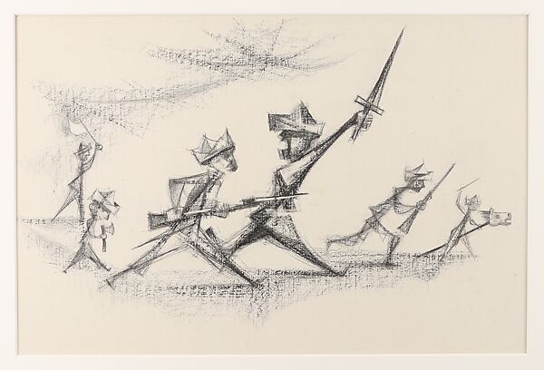 The Parade, Si Lewen (American, Lublin, Poland 1918–2016), Manufactured charcoal, pencil, crayon, ink, scratching, and hand applied gesso on paperboard