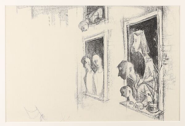 The Parade, Si Lewen (American, Lublin, Poland 1918–2016), Manufactured charcoal, pencil, crayon, ink, scratching, and hand applied gesso on paperboard