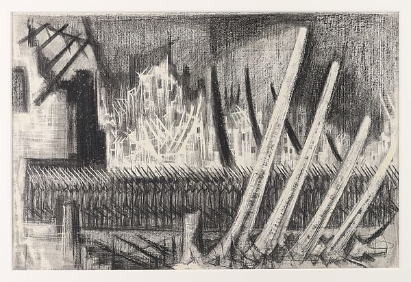 The Parade, Si Lewen (American, Lublin, Poland 1918–2016), Manufactured charcoal, pencil, crayon, ink, scratching, and hand applied gesso on paperboard