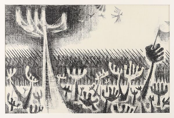 The Parade, Si Lewen (American, Lublin, Poland 1918–2016), Manufactured charcoal, pencil, crayon, ink, scratching, and hand applied gesso on paperboard