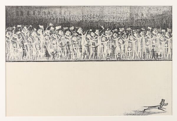 The Parade, Si Lewen (American, Lublin, Poland 1918–2016), Manufactured charcoal, pencil, crayon, ink, scratching, and hand applied gesso on paperboard