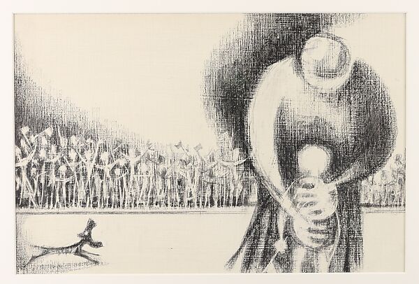 The Parade, Si Lewen (American, Lublin, Poland 1918–2016), Manufactured charcoal, pencil, crayon, ink, scratching, and hand applied gesso on paperboard
