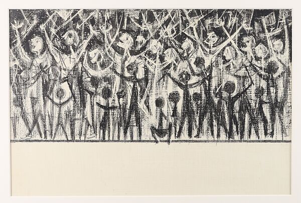 The Parade, Si Lewen (American, Lublin, Poland 1918–2016), Manufactured charcoal, pencil, crayon, ink, scratching, and hand applied gesso on paperboard