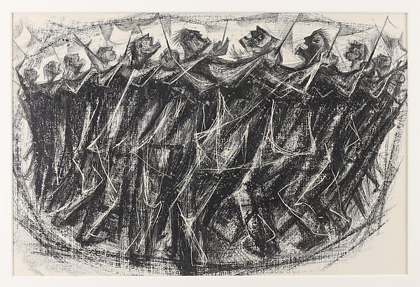 The Parade, Si Lewen (American, Lublin, Poland 1918–2016), Manufactured charcoal, pencil, crayon, ink, scratching, and hand applied gesso on paperboard