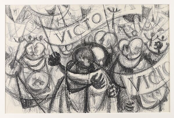 The Parade, Si Lewen (American, Lublin, Poland 1918–2016), Manufactured charcoal, pencil, crayon, ink, scratching, and hand applied gesso on paperboard