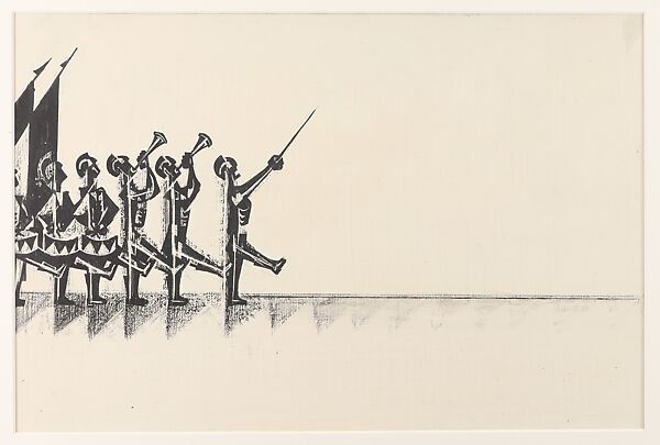 The Parade, Si Lewen (American, Lublin, Poland 1918–2016), Manufactured charcoal, pencil, crayon, ink, scratching, and hand applied gesso on paperboard