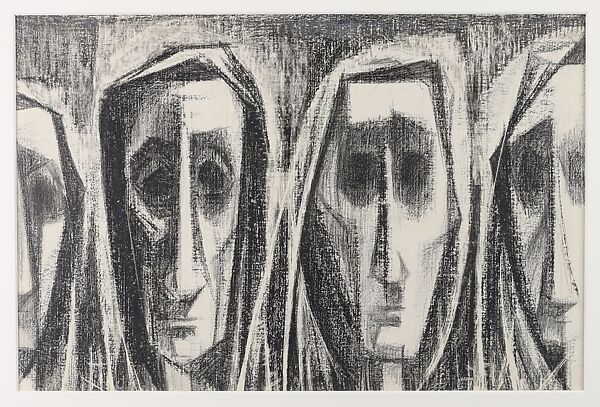 The Parade, Si Lewen (American, Lublin, Poland 1918–2016), Manufactured charcoal, pencil, crayon, ink, scratching, and hand applied gesso on paperboard