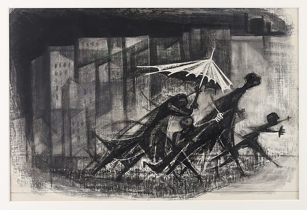 The Parade, Si Lewen (American, Lublin, Poland 1918–2016), Manufactured charcoal, pencil, crayon, ink, scratching, and hand applied gesso on paperboard
