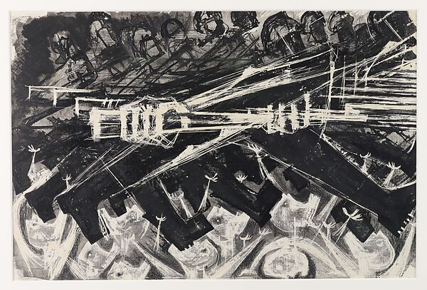The Parade, Si Lewen (American, Lublin, Poland 1918–2016), Manufactured charcoal, pencil, crayon, ink, scratching, and hand applied gesso on paperboard