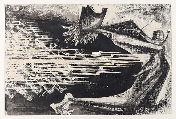 The Parade, Si Lewen (American, Lublin, Poland 1918–2016), Manufactured charcoal, pencil, crayon, ink, scratching, and hand applied gesso on paperboard