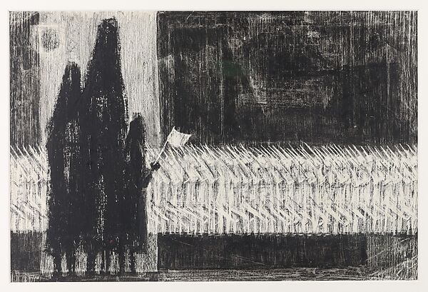 The Parade, Si Lewen (American, Lublin, Poland 1918–2016), Manufactured charcoal, pencil, crayon, ink, scratching, and hand applied gesso on paperboard