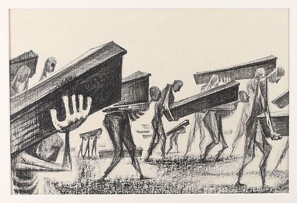 The Parade, Si Lewen (American, Lublin, Poland 1918–2016), Manufactured charcoal, pencil, crayon, ink, scratching, and hand applied gesso on paperboard