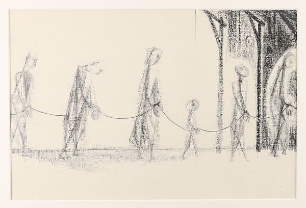The Parade, Si Lewen (American, Lublin, Poland 1918–2016), Manufactured charcoal, pencil, crayon, ink, scratching, and hand applied gesso on paperboard