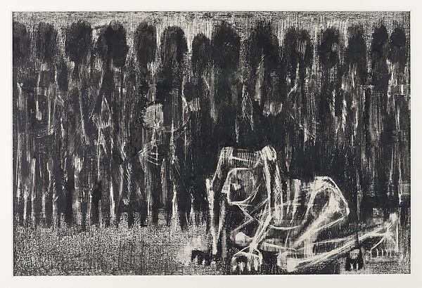 The Parade, Si Lewen (American, Lublin, Poland 1918–2016), Manufactured charcoal, pencil, crayon, ink, scratching, and hand applied gesso on paperboard