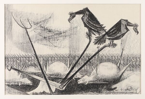 The Parade, Si Lewen (American, Lublin, Poland 1918–2016), Manufactured charcoal, pencil, crayon, ink, scratching, and hand applied gesso on paperboard