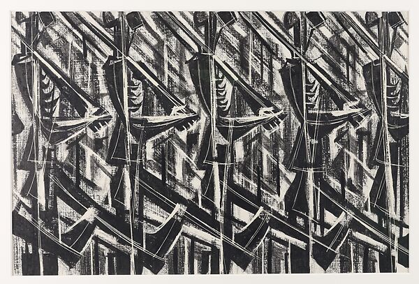 The Parade, Si Lewen (American, Lublin, Poland 1918–2016), Manufactured charcoal, pencil, crayon, ink, scratching, and hand applied gesso on paperboard