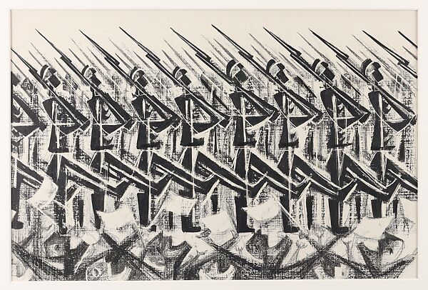 The Parade, Si Lewen (American, Lublin, Poland 1918–2016), Manufactured charcoal, pencil, crayon, ink, scratching, and hand applied gesso on paperboard