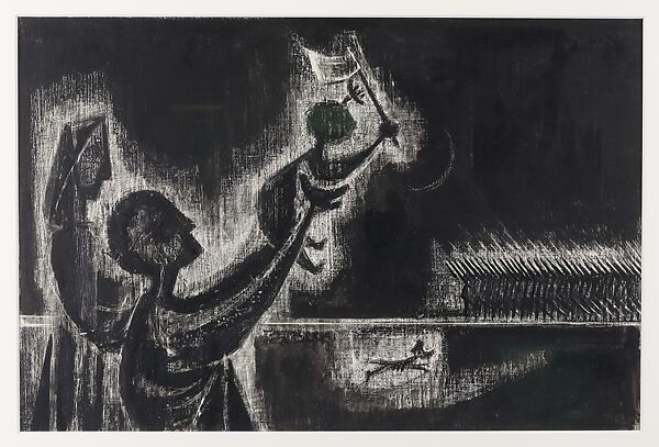 The Parade, Si Lewen (American, Lublin, Poland 1918–2016), Manufactured charcoal, pencil, crayon, ink, scratching, and hand applied gesso on paperboard