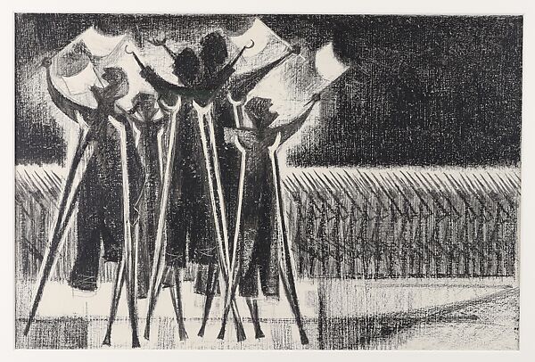 The Parade, Si Lewen (American, Lublin, Poland 1918–2016), Manufactured charcoal, pencil, crayon, ink, scratching, and hand applied gesso on paperboard