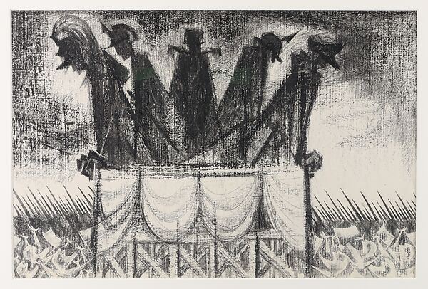 The Parade, Si Lewen (American, Lublin, Poland 1918–2016), Manufactured charcoal, pencil, crayon, ink, scratching, and hand applied gesso on paperboard