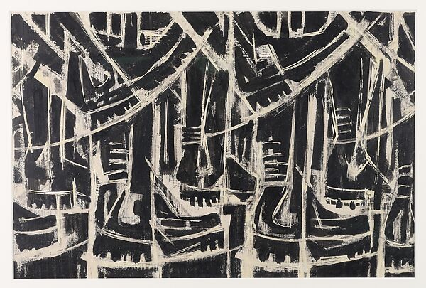 The Parade, Si Lewen (American, Lublin, Poland 1918–2016), Manufactured charcoal, pencil, crayon, ink, scratching, and hand applied gesso on paperboard