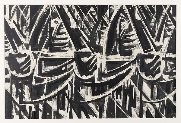 The Parade, Si Lewen (American, Lublin, Poland 1918–2016), Manufactured charcoal, pencil, crayon, ink, scratching, and hand applied gesso on paperboard