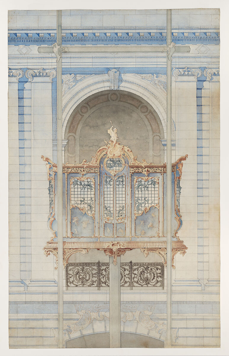 Competition Design for an Elevator Cabin (Godeboeuf Prize), Anonymous, French, 19th century, Graphite, pen and ink, watercolor 