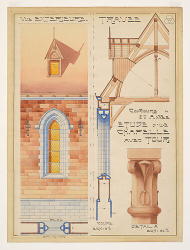 Second Year Competition Drawing for a Chapel with a Tower and a Vaulted Ceiling