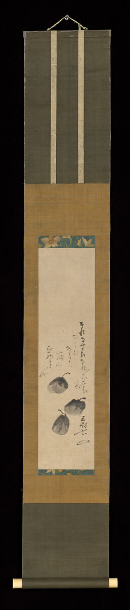 Three Eggplants and Poem, Sen Sōtan (Japanese, 1578–1658), Hanging scroll; ink on paper, Japan
