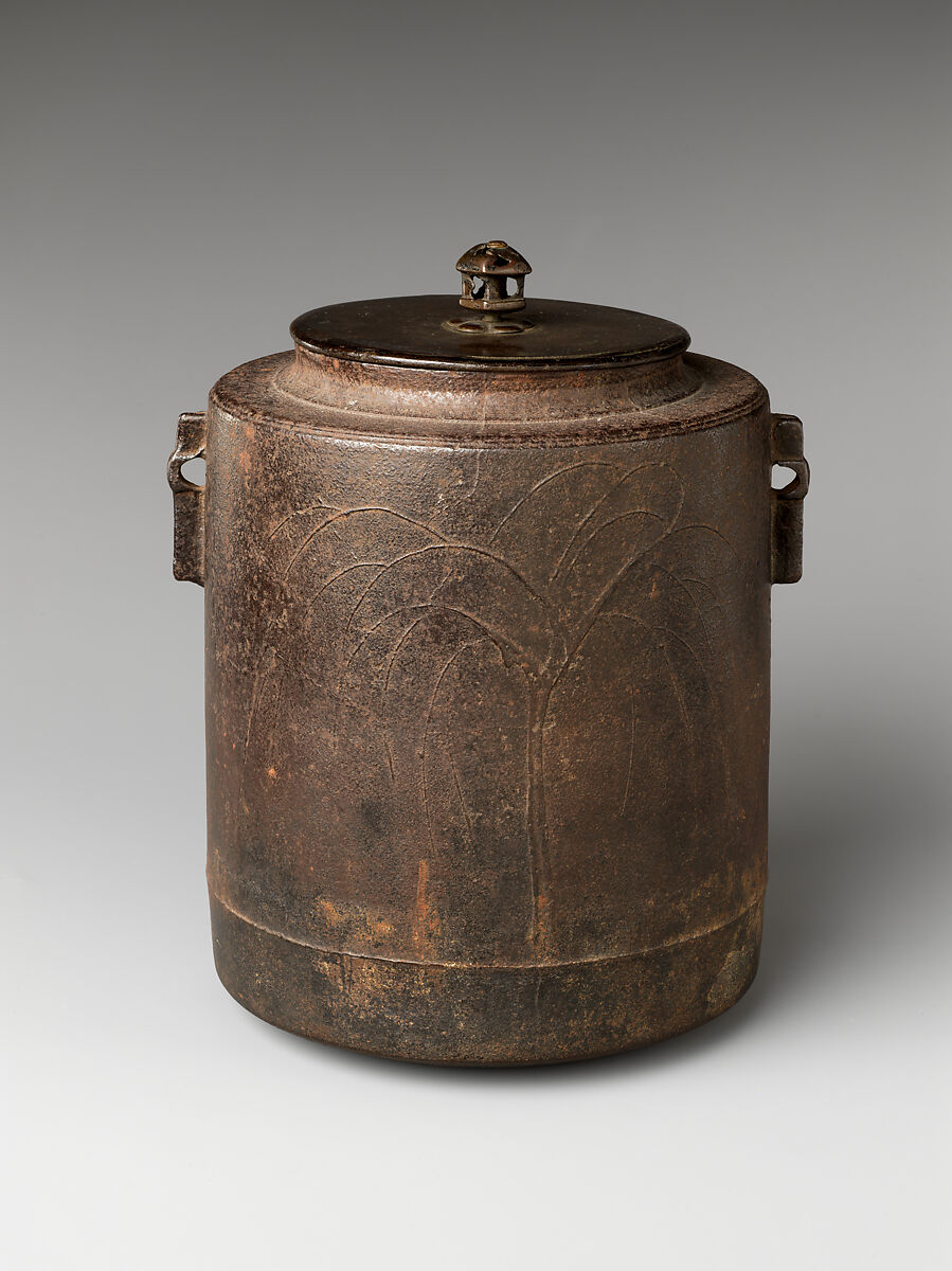Kettle (Kama) with Willow and Cherry, Ōnishi Gorōzaemon (Japanese, 1594–1692), Cast iron and bronze, Japan