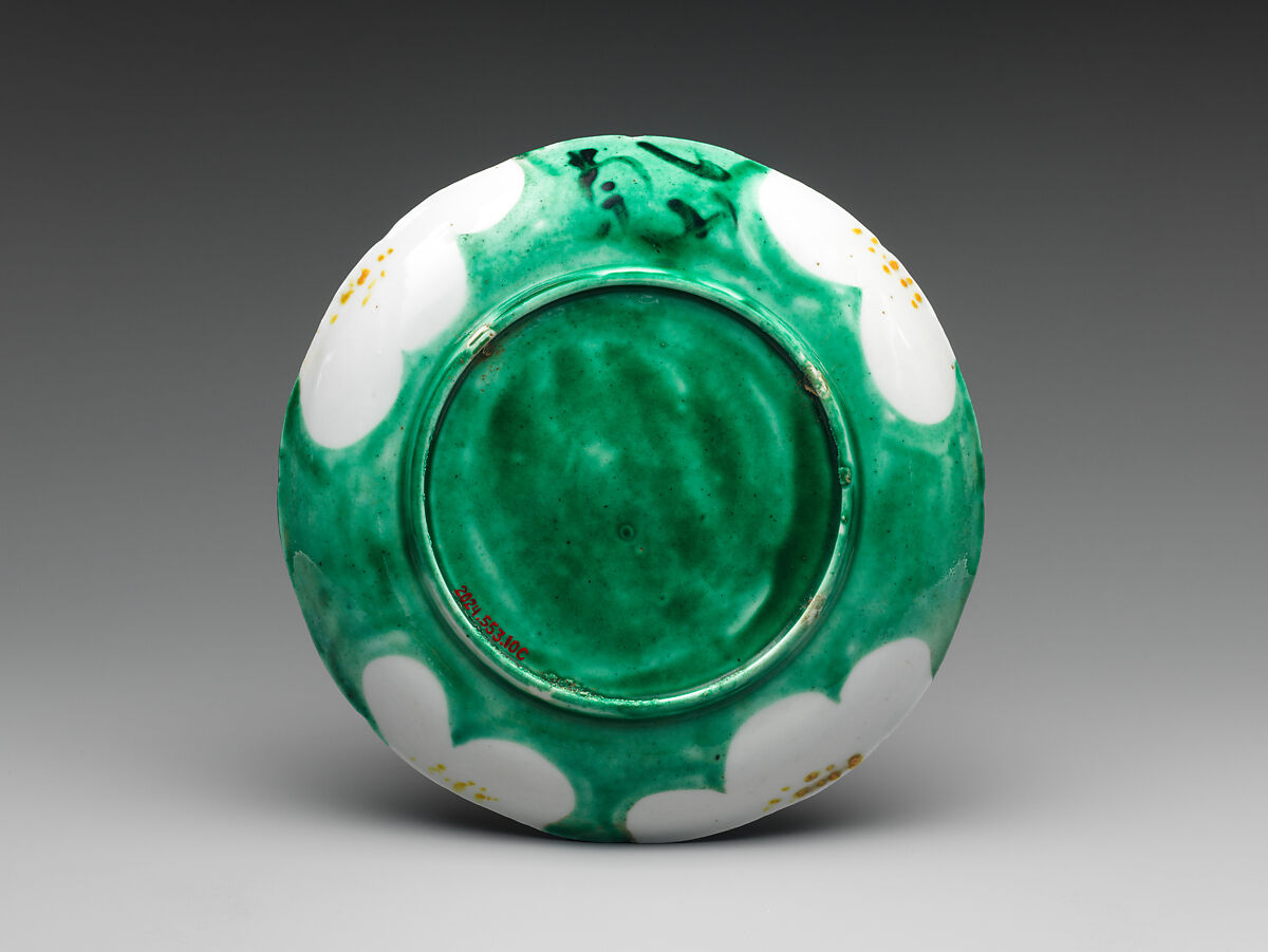 Set of Five Medium Dishes (Chūzara) with Plum-Blossom Patterns, Workshop of Ogata Kenzan (Japanese, 1663–1743), Stoneware with white slip under and polychrome enamels over transparent glaze (Kyoto, Kenzan ware), Japan