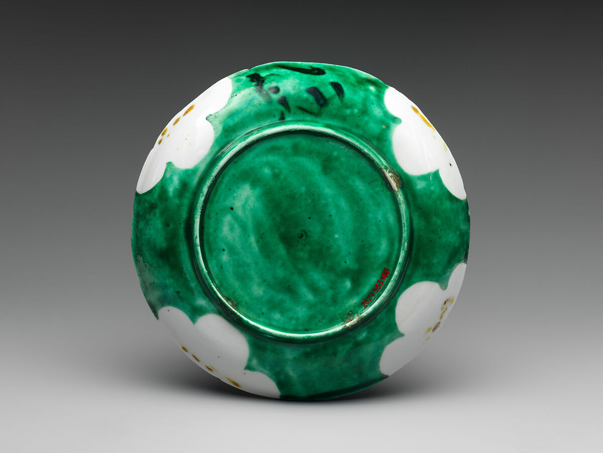 Set of Five Medium Dishes (Chūzara) with Plum-Blossom Patterns, Workshop of Ogata Kenzan (Japanese, 1663–1743), Stoneware with white slip under and polychrome enamels over transparent glaze (Kyoto, Kenzan ware), Japan