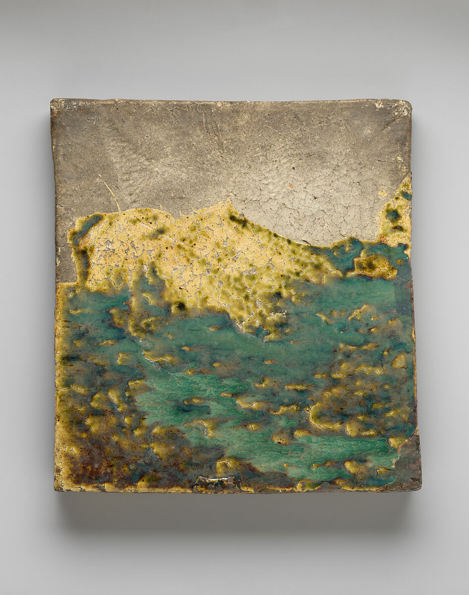 Tile, Stoneware with glaze; Mino ware, Oribe type, Japan