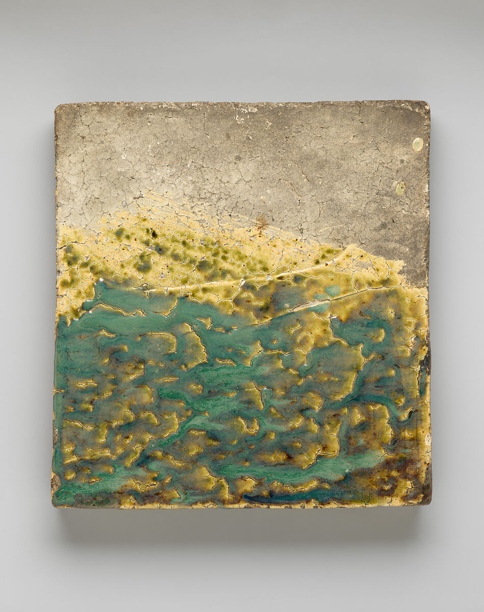 Tile, Stoneware with glaze; Mino ware, Oribe type, Japan