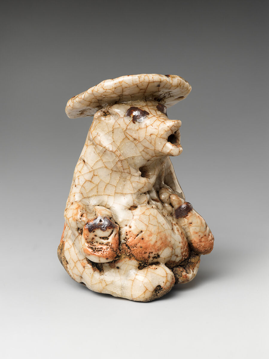 Water-Dropper (Suiteki) in Raccoon Dog Shape, Stoneware with iron under feldspar glaze (Mino ware, E-Shino type), Japan