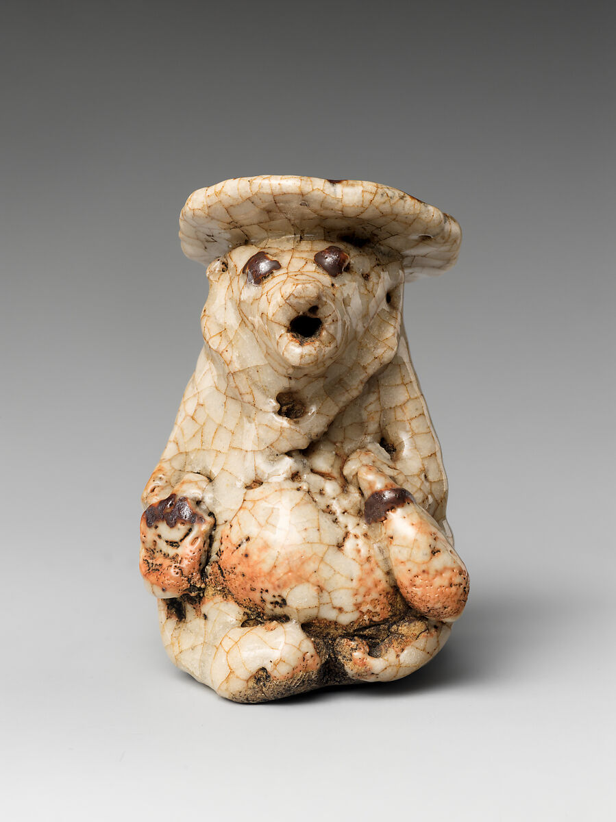Water-Dropper (Suiteki) in Raccoon Dog Shape, Stoneware with iron under feldspar glaze (Mino ware, E-Shino type), Japan
