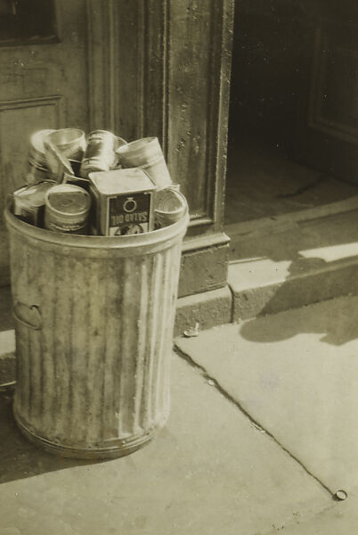 [New York Album: Trashcan Full of Cans on Sidewalk, Chinatown], Berenice Abbott (American, Springfield, Ohio 1898–1991 Monson, Maine), Gelatin silver print 