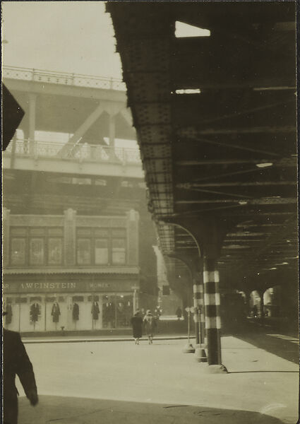 [New York Album: The Williamsburg Bridge near the Second Avenue Elevated Train Line, near Grand Street], Berenice Abbott (American, Springfield, Ohio 1898–1991 Monson, Maine), Gelatin silver print 