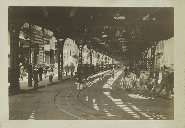 [New York Album: 9th Avenue Elevated Train Platform at Battery Place Station], Berenice Abbott (American, Springfield, Ohio 1898–1991 Monson, Maine), Gelatin silver print 
