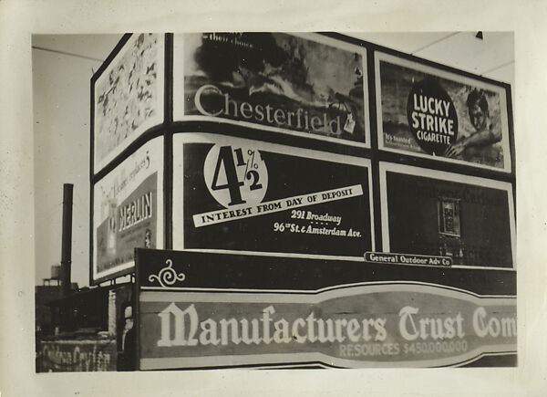 [New York Album: Corner Billboards], Berenice Abbott (American, Springfield, Ohio 1898–1991 Monson, Maine), Gelatin silver print 