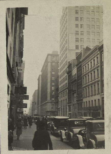 [New York Album: Pedestrians on the Sidewalk, Streetcars Parked], Berenice Abbott (American, Springfield, Ohio 1898–1991 Monson, Maine), Gelatin silver print 