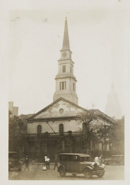 [New York Album: St. Paul's Chapel, Broadway and Vesey Street], Berenice Abbott (American, Springfield, Ohio 1898–1991 Monson, Maine), Gelatin silver print 