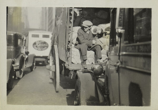 [New York Album: Man in the Back of a Truck], Berenice Abbott (American, Springfield, Ohio 1898–1991 Monson, Maine), Gelatin silver print 