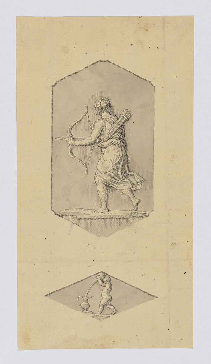 Group of Vignettes copied from the Vatican Loggias, Anonymous, French, 18th century (?), Pen and ink with grey and brown wash over partial blind ruling
