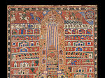 Painting of Jagannatha and temple at Puri, Odisha, Gouache on cotton, laid down on Masonite, Eastern India, Puri, Odisha