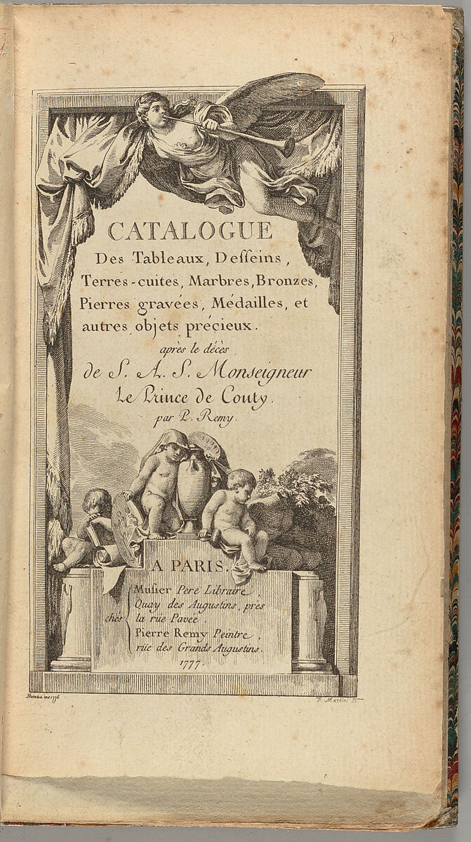 Catalogue d'une riche collection de tableaux des maîtres les plus célebres des trois écoles : qui composent le cabinet de feu son Altesse Sérenissime Monseigneur le Prince de Conti, prince du sang, & grand prieur de France, Pierre Rémy