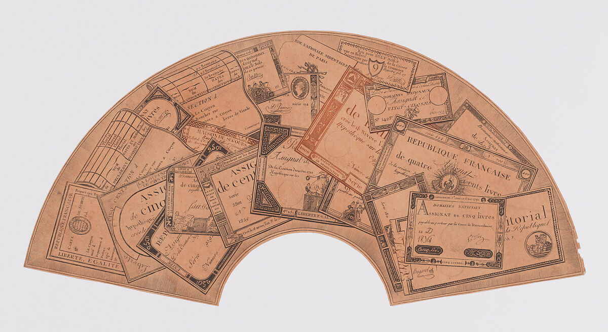 Fan leaf with assignats from the First French Republic, Anonymous, French, 18th century, Engraving and etching 