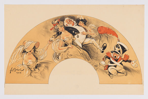 Fan leaf depicting gentleman courting women