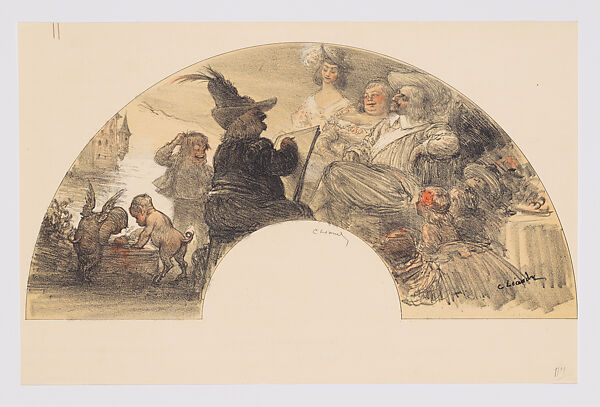 Fan leaf depicting actors in Shakespearean costume